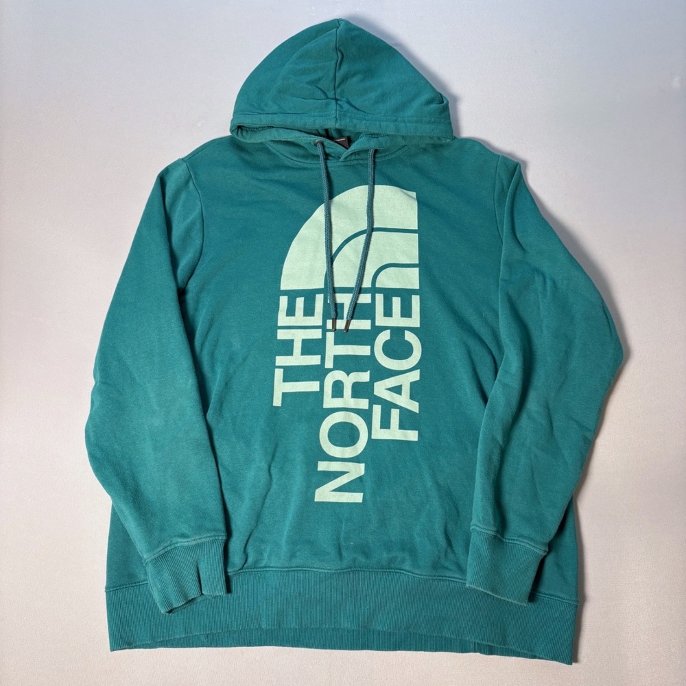 The North Face Womens XL Teal Green Vertical Logo Pullover Hoodie Sweatshirt